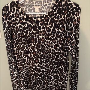 J. Crew Black and Brown Animal Print Long Sleeve Top